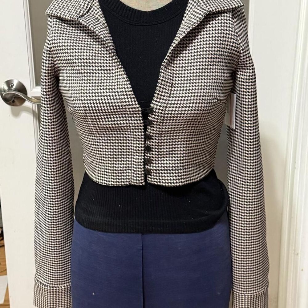 Zara Cropped Houndstooth Jacket Blazer Size XS
